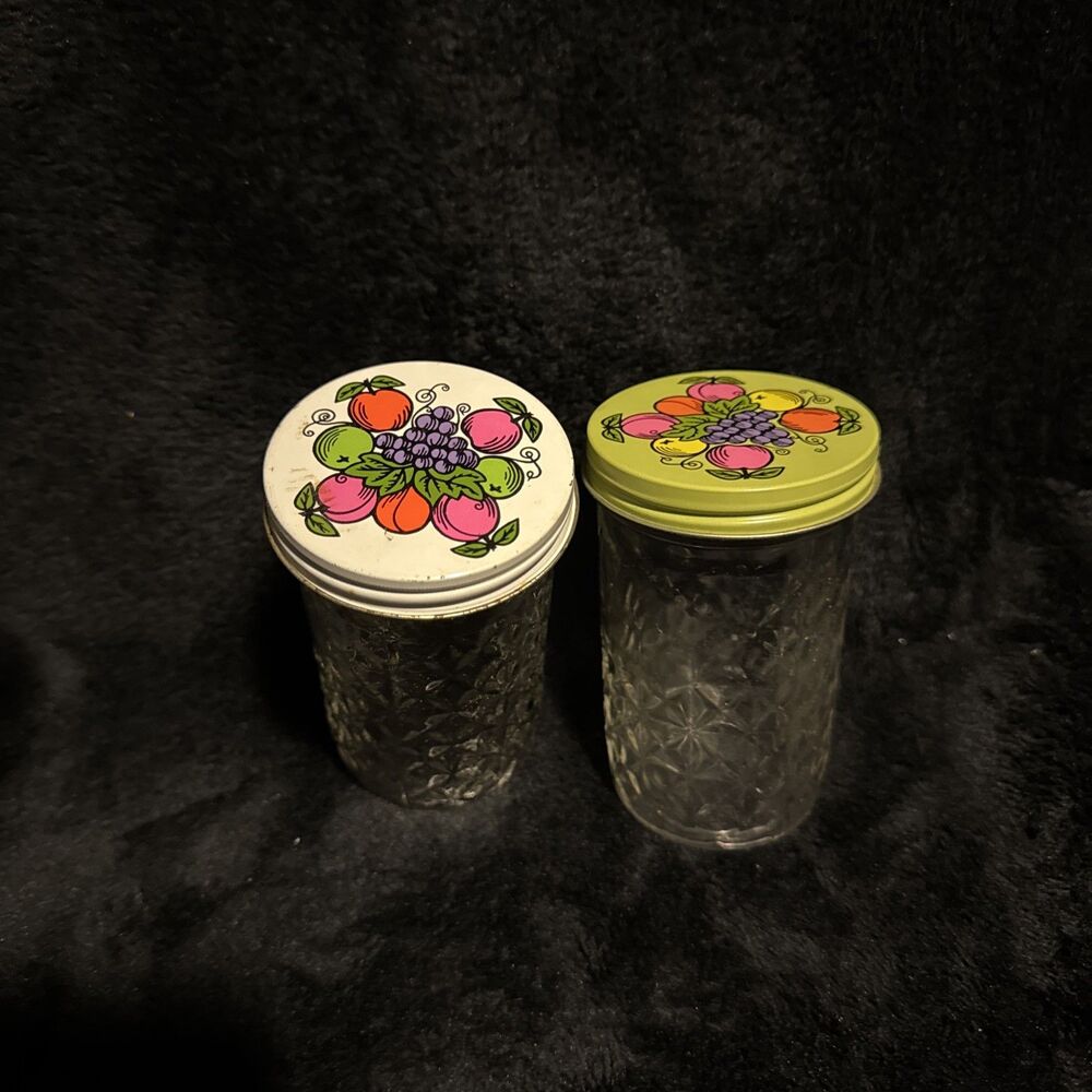 Vintage Ball Quilted Crystal Jelly Jars Fruit Basket Lids Small Clear Glass Lot